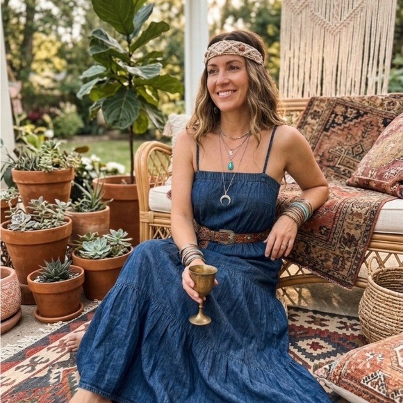 Multi Way -Tiered Maxi Dress in Denim Blue ( belt not included ) - Picture 2 of 2